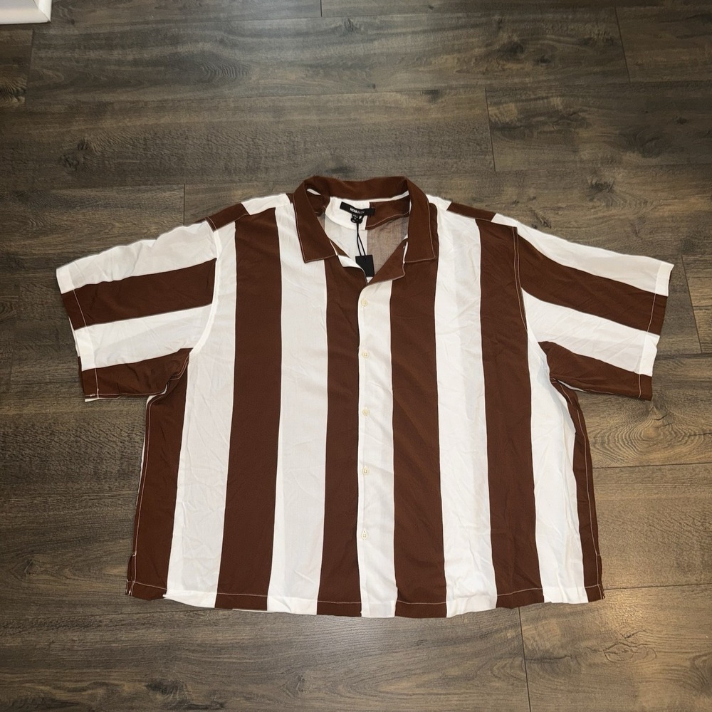 Nova Men's Button Down Brown Striped Shirt Short Sleeves Coastal Breezy Look 3XL